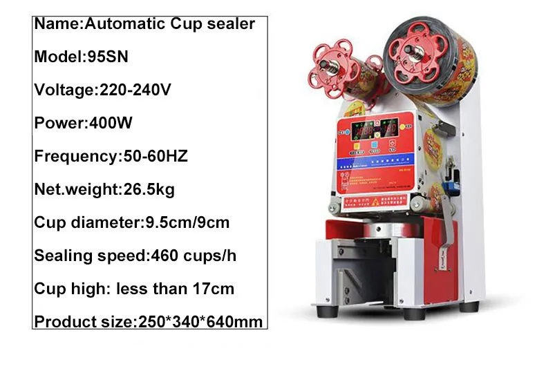 Xeoleo автоматическая чашка запайки 95/90 мм автоматический уплотнитель чашки Bubble tea машина Печать PP/PC/PE чашка 460 чашек/h 220 V/50-60 Гц