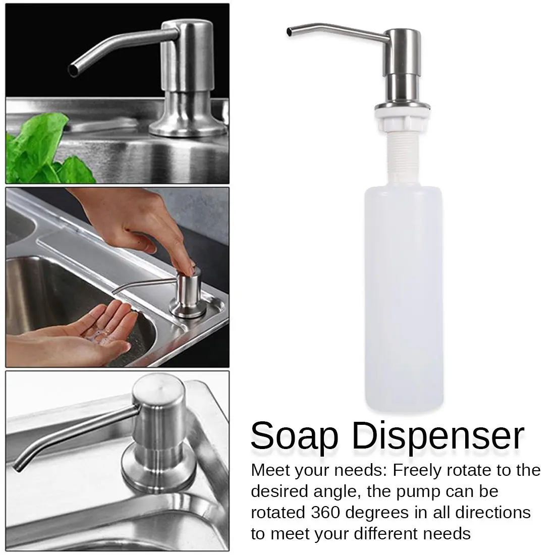 250ml Black Stainless steel Liquid Soap Dispensers Kitchen Sink Hand Soap Dispenser ABS Plastic Bottle Easy To Fill Kitchen Acce