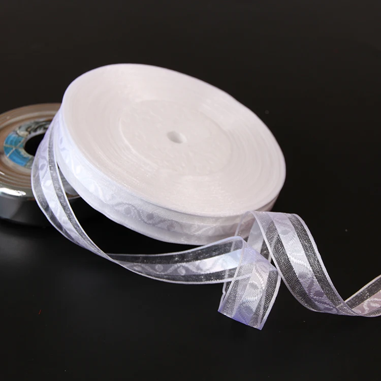 

White color 20mm jacquard organza ribbon colored pretty series gift wrap ribbons