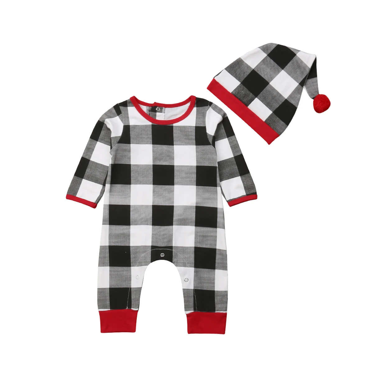 

Xmas Infant Baby Boy Girl Clothing Romper Long Sleeve Plaid Cotton Cute Jumpsuit Hat Clothes Outfit Sets Baby Boys 0-24M