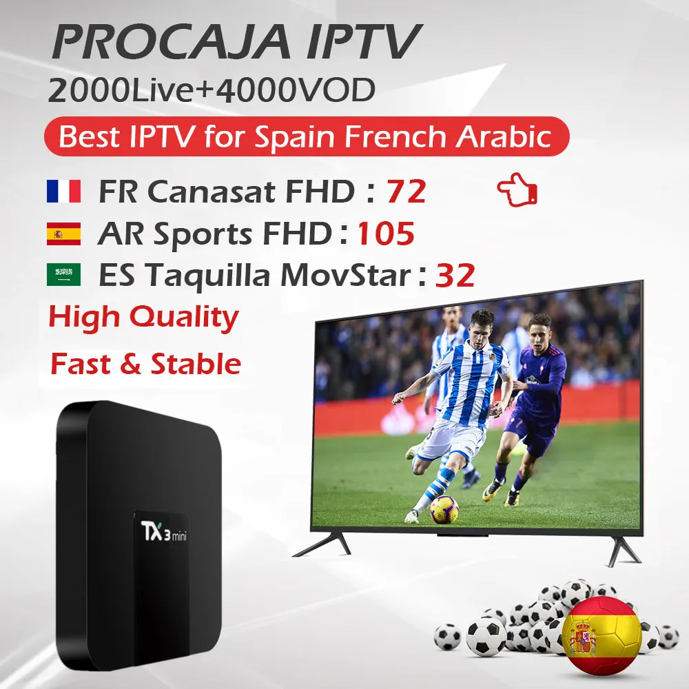 

1 Year Procaja IPTV Best Spain France Arabic IPTV+TX3 Mini Android TV Box Amlogic S905W 2G/16G HDMI 2.0 Wifi 4K DLAN Set Top Box