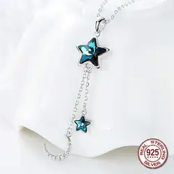 925 пробы Серебряный Синий звезды и луна Кристалл от Swarovski Star Fit подвеска, ожерелье, амулеты ювелирные украшения Рождественский подарок