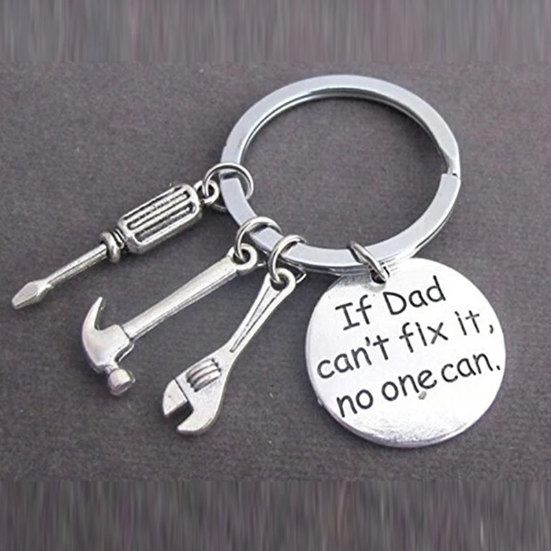 

1 Pcs Trendy Silver Color Alloy Round Lettering If Dad Can Not Fix It Drive Safe Car Trucker Pendant KeyChain Gift Jewelry