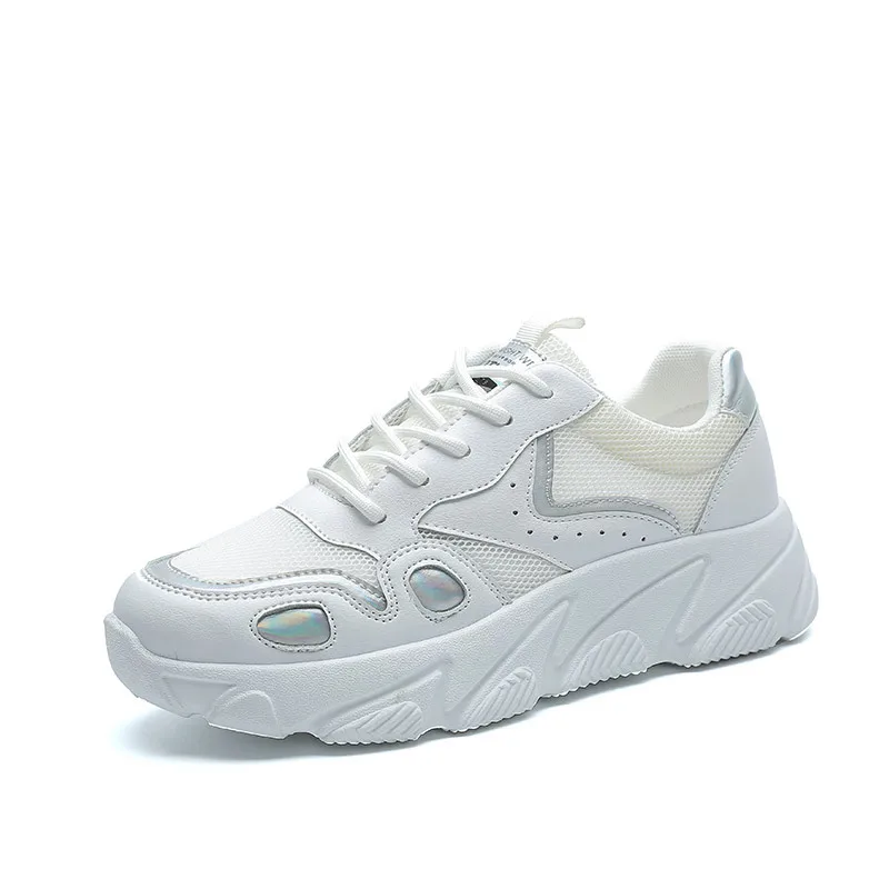 

Outdoor Sneakers Women Casual Shining flat Walking Shoes New Fashion Lightweight Breathable pink and offwhite good ShoesJINBEIL