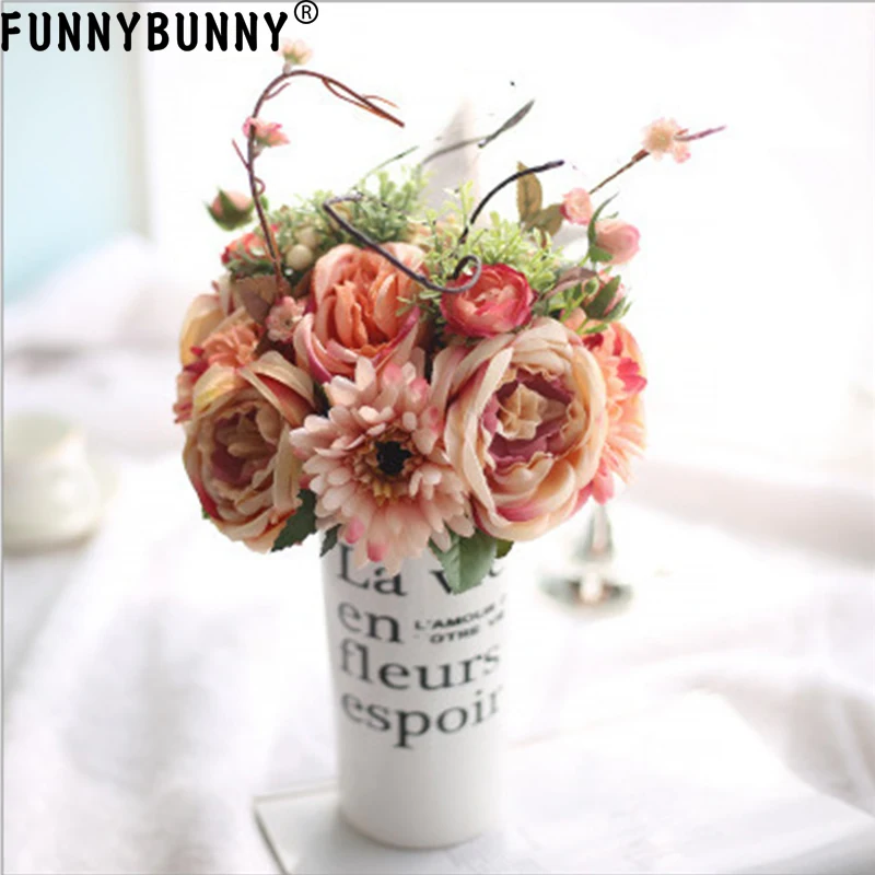 

FUNNYBUNNY Artificial Flowers,Napoo Silk Leaf Rose Fake Floral 2017 Hot Sale for Decoration