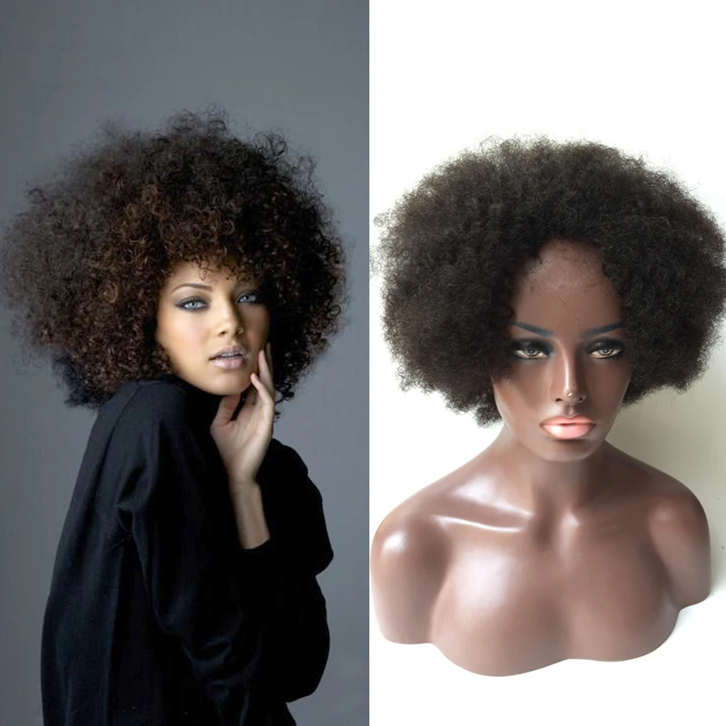 

Brazilian Virgin Hair full glueless cap none lace human hair short wig machine made Afro Kinky Curly lace front  wigs Free ship