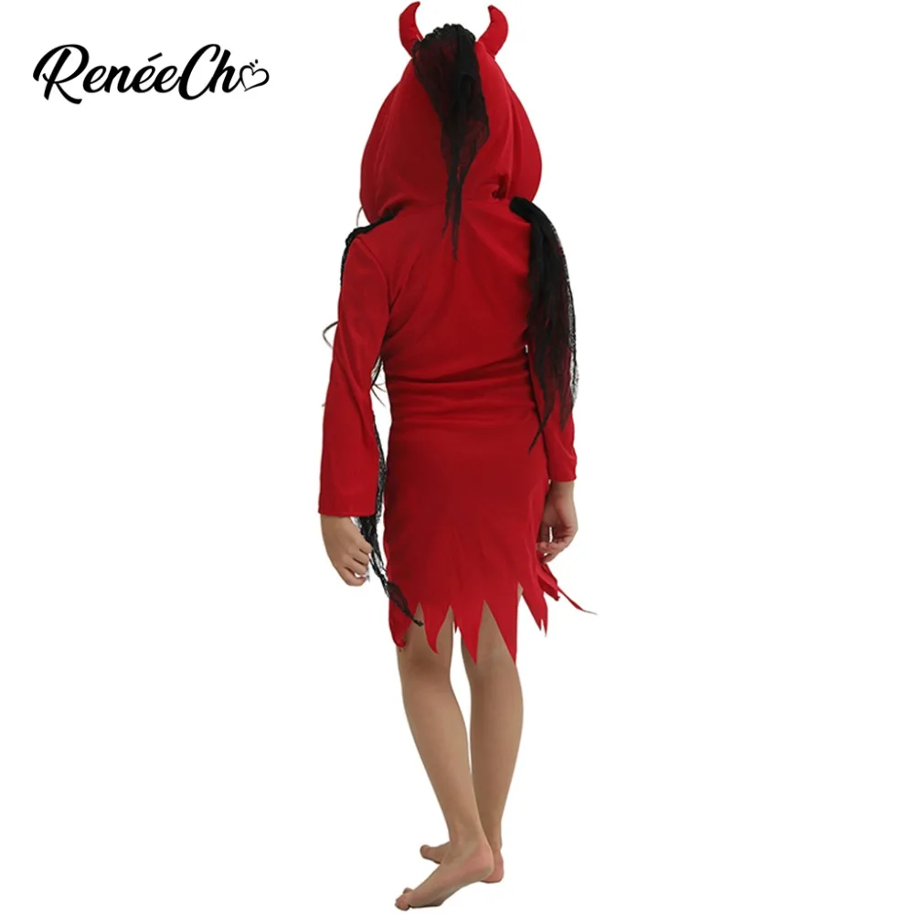 Костюм на Хэллоуин для детей; коллекция года; костюм дьявола для девочек; костюм демона вампира; красная страшная одежда для костюмированной вечеринки; Платье с принтом железной цепи и капюшоном