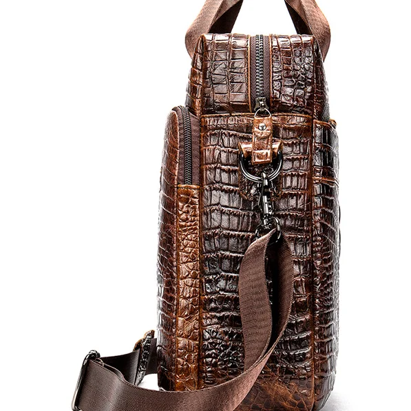 الرجعية نمط تمساح الرجال حقيقية حقيبة جلدية Crossbody الكتف جلد البقر محمول حقيبة ساعي الأعمال يد D251