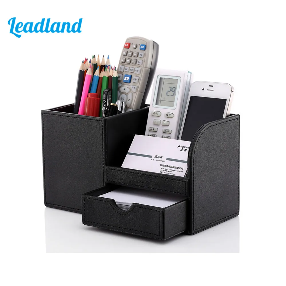  Pen Pencil Holder Box Full Half PU Leather Case Desk Stationery Organizer Storage Box Desk Accessor