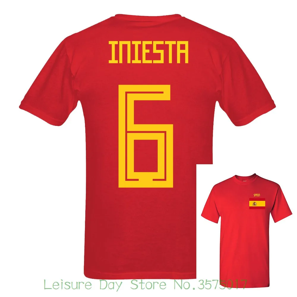 

2018 Newest Spain Iniesta Number 6 Mens Fans Footballer Short Sleeve Tee Slim Russia World Match Cup 10 Colors T Shirt
