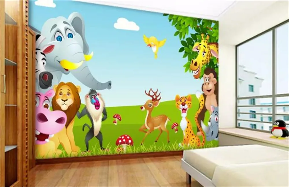 3d обои продвижение стены 3d обои с изображением синего неба Облако Трава большое дерево мультфильм животных детская комната задний план