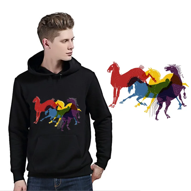 

Colorful Running Horses Ironing on Heat Transfer Printing Patches Stickers for Clothes DIY Appliques Washable Patches Wholesale