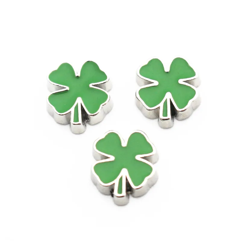 

Hot Sale 10pcs/lot Metal Enamel Four Leaf Clover Floating Charms For Living Glass Lockets Necklace Lucky Gift DIY Jewelry