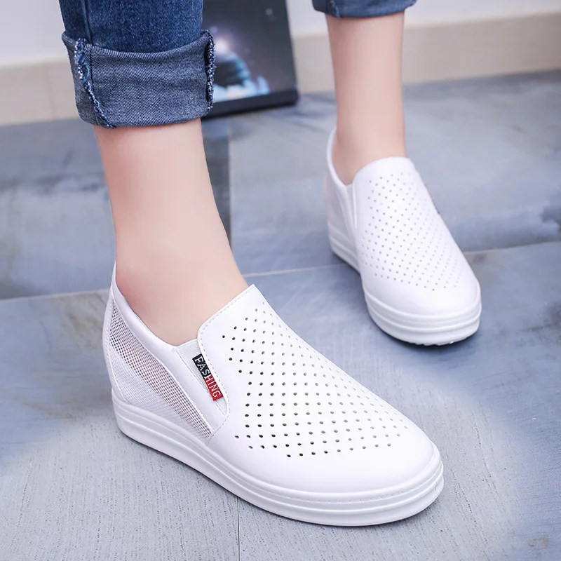 Genuine Leather ladies flats sneakers shoe Women casual loafers shoes female Hollow moccasins White up canvas Boat shoes