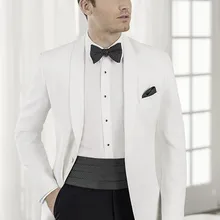 Мужские свадебные костюмы костюм на заказ смокинг жениха Белый пиджак и черные брюки