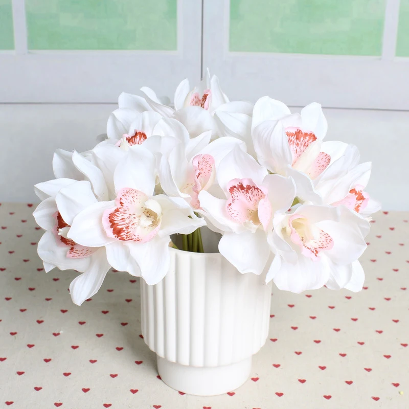 

Artificial Flowers European 6 Heads Real Touch Cymbidium Short Shoot Table Decor Fake Leaf Home Party Decor Valentine's Day Gift