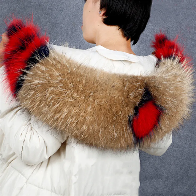 

Hot Sale Real Fur Scarf Collar 75*20cm Women Winter Coat Fur Scarves Luxury Raccoon Fur Genuine Winter Warm Neck Warmers Shaw