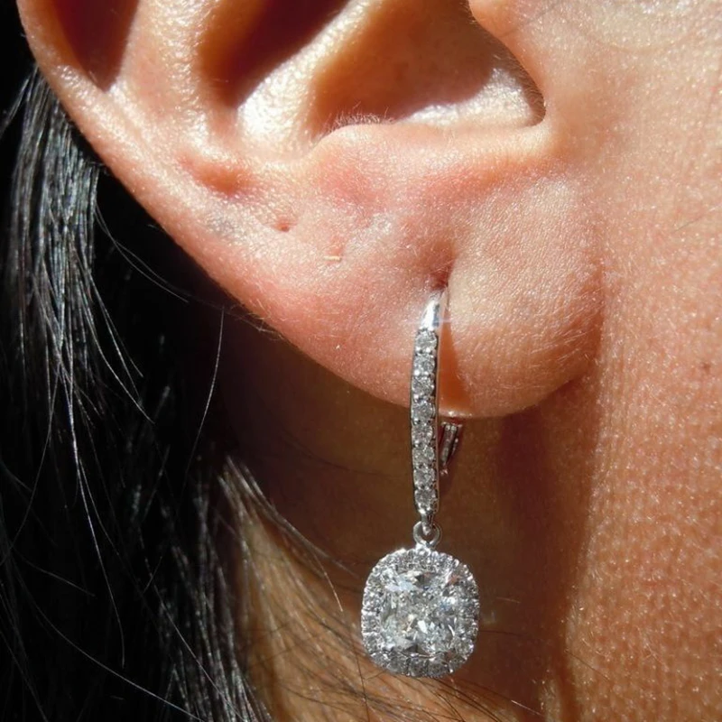 Moissanite висячие серьги 7 5 мм 2 карата каждая общая 4ctw в 14 K белое