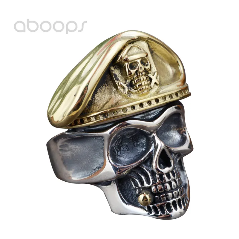 

Punk Two Tone 925 Sterling Silver Caribbean Pirate Skull Head Open Ring for Men Boys Adjustable Free Shipping