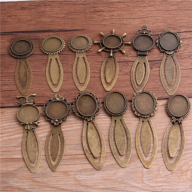 

2pcs Antique Bronze Alloy Cameo mix 9 style Steel Bookmarks oval Round Cabochon Settings Jewelry Blank Charm