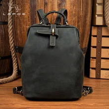 LAPOE Crazy Horse Genuine Leather Backpack Men High Quality Leather Travel Backpacks Man Vintage Big Casual