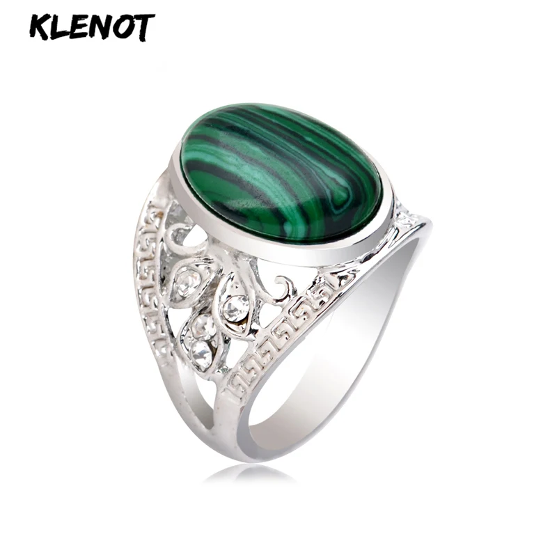 Винтажное малахитовое каменное серебряное кольцо для женщин, зеленое античное овальное кольцо с полым кристаллом, тибетские кольца на палец, ювелирные изделия