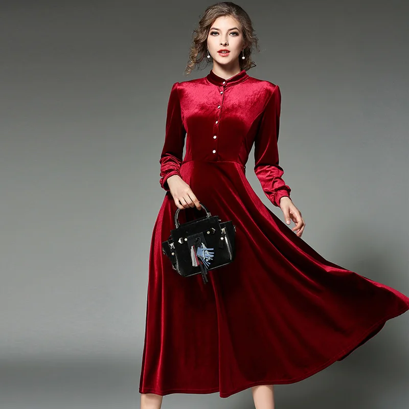 

Velvet Long Sleeve Tunic Big Swing Maxi Dress Women Elegant Vintage Sexy Office Party Fashion Beach Dress 2019 Spring Clothing