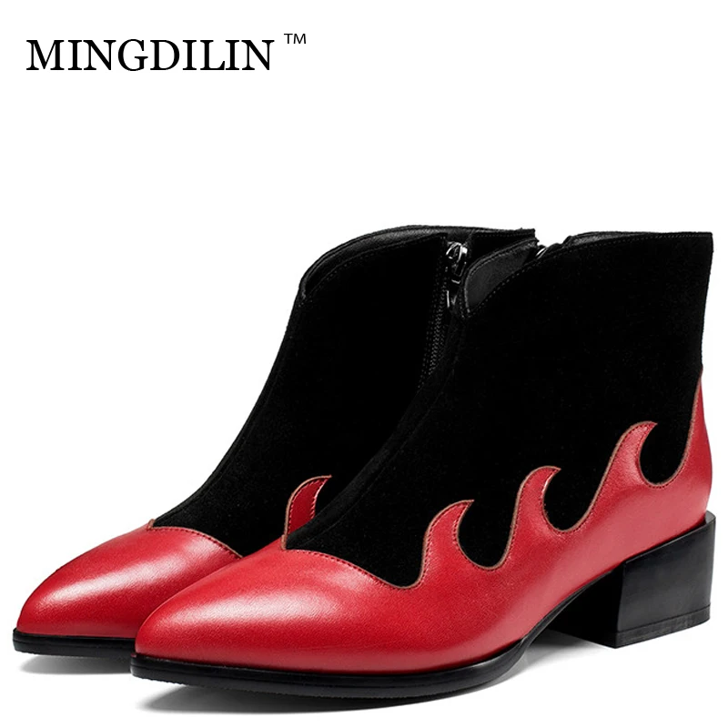 

MINGDILIN Women's Chelsea Boots Genuine Leather Shoes Woman Ankle Boots Autumn Winter Genuine Leather Plus Size 33 Martin Boots