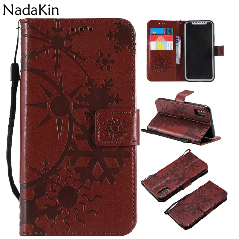 

Flip Leather Case for iPhone 5 5S SE 6 6S 7 8 Plus X Wallet Cover Winter Star Embossed Card Money Photo Slots Holder Buckle