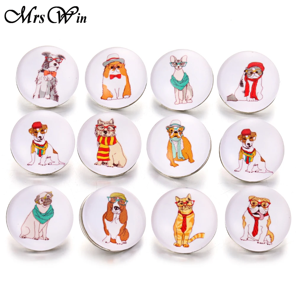 

New Glass Snap buttons 18mm Snap Jewelry Cartoon Animal Pet Dog Snap Button fit Button Bracelet Bangles Charms Jewelry