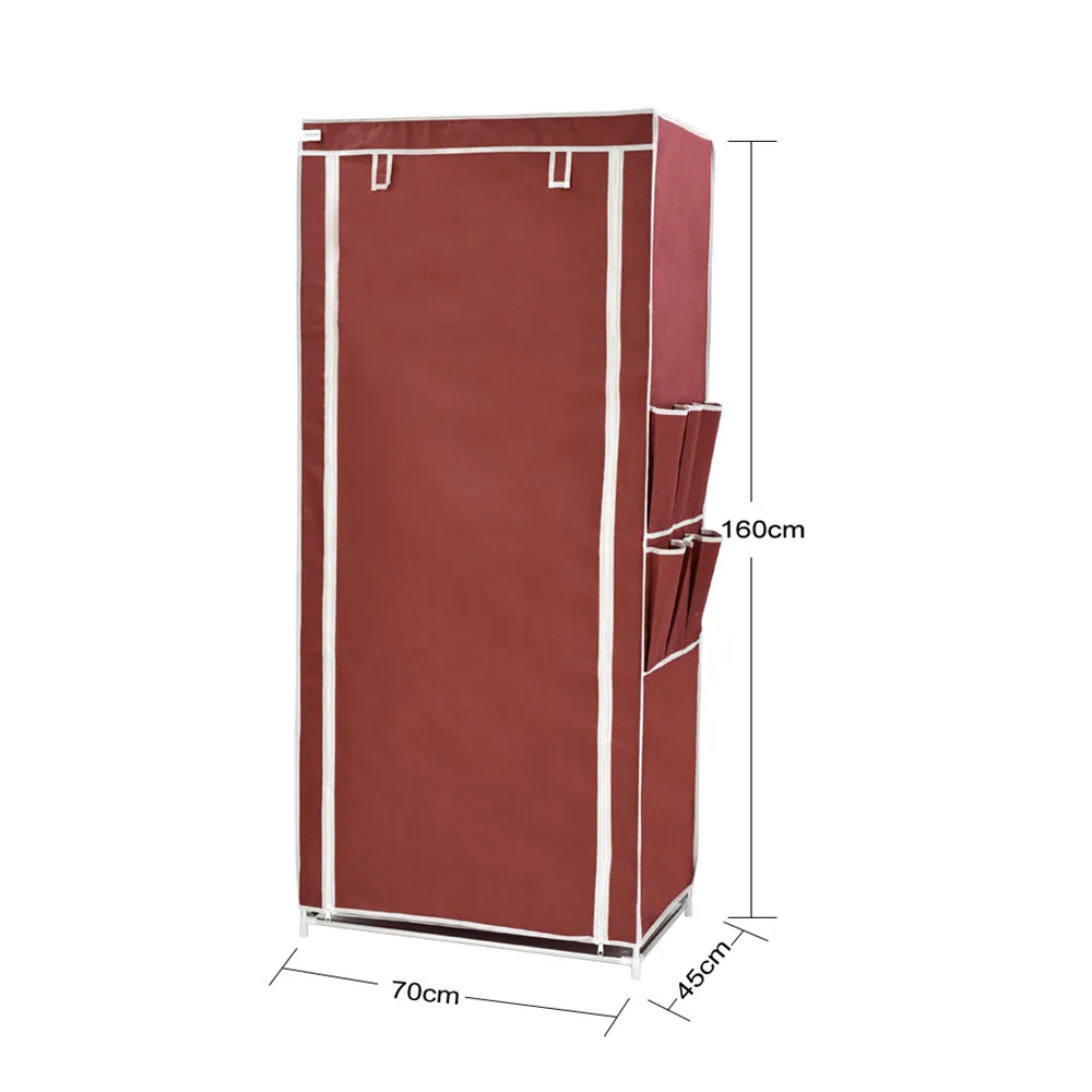 Finether Non-Woven Fabric Single Wardrobe with Side Pockets,Portable Clothes Closet Wardrobe Non-woven Fabric Storage Organizer08