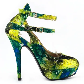 

LF30451 Multicolored Night Sky Mary Jane Cut Out Stiletto Party Pumps