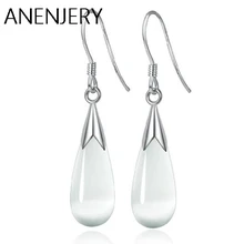 ANENJERY 925 Sterling Silber Einfache Mode Opal Moonlight Stein Wasser Tropfen Ohrringe brincos Für Frauen Großhandel S-E110