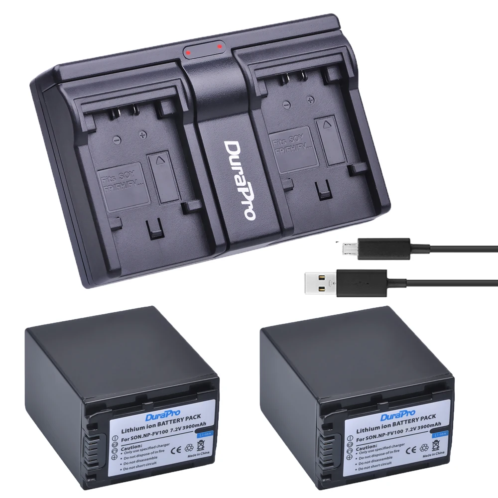 

2Pc 3900mAh 7.2V NP-FV100 NP FV100 NPFV100 Li-ion Camera Battery + USB Dual Charger for Sony NP-FV30 NP-FV50 NP-FV70 SX83E SX63E