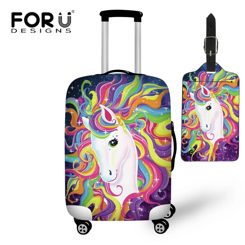 

FORUDESIGNS Cartoon Unicorn Travel on Road Luggage Protective Dust Cover Tag Elastic 18-28inch Waterproof Trolley Suitcase Cover