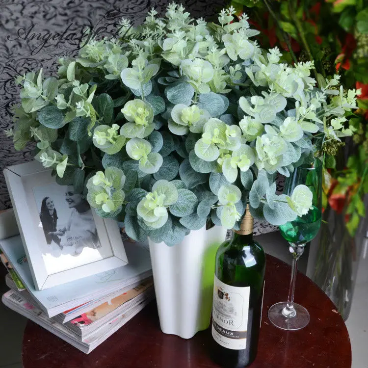 3 bouquet lot artificial font b eucalyptus b font leaf Green plant branches Flower arranging accessories
