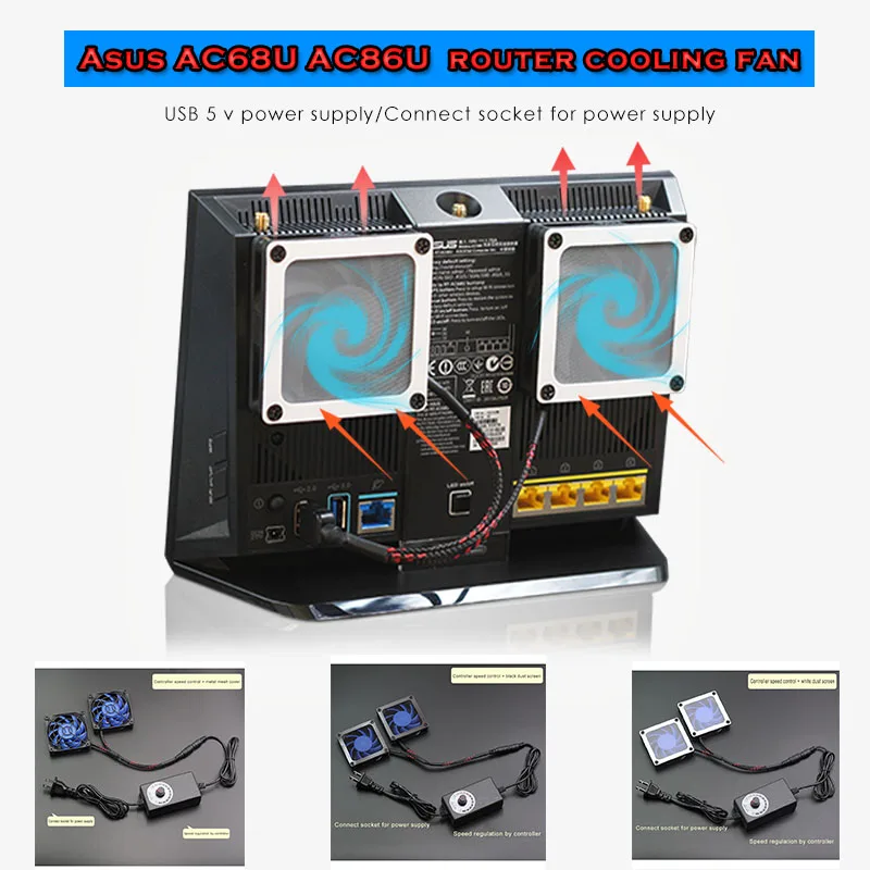 

New AC68U, AC86U, EX6200, Tenda AC15 AC1900P router,7cm fan heat dissipation fan, dust proof net cover, speed control controller