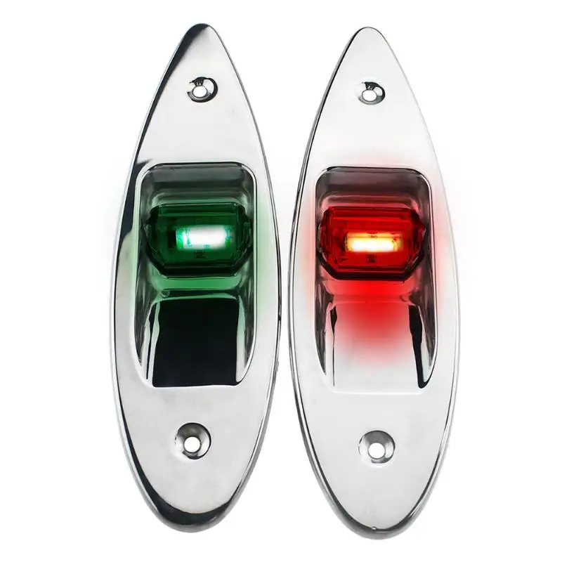 1 Pair 12V Flush Mount Marine Boat RV Side Navigation Light Red Green LED Stainless Steel Yacht