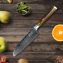

SUNNECKO 5'' inch Santoku Knife Kitchen Chef Knives Japanese Damascus VG10 Steel Color Wood Handle Razor Sharp Cutting Tools