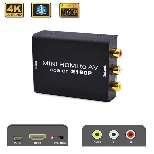 4K HD AV Adapter HD Video Converter HD RCA AV/CVSB L/R 480P 720P 1080P 2160P รองรับ NTSC PAL HDMI2AV