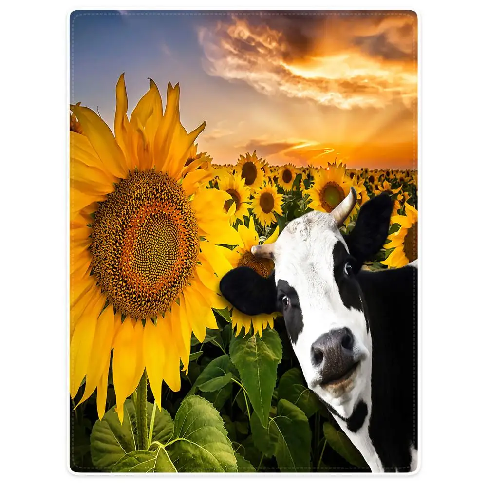 

Blankets Cobertor Warmth Soft Plush Beautiful Yellow Sunflower And Cow Cattle Sofa Bed Throw a Blanket Plaid