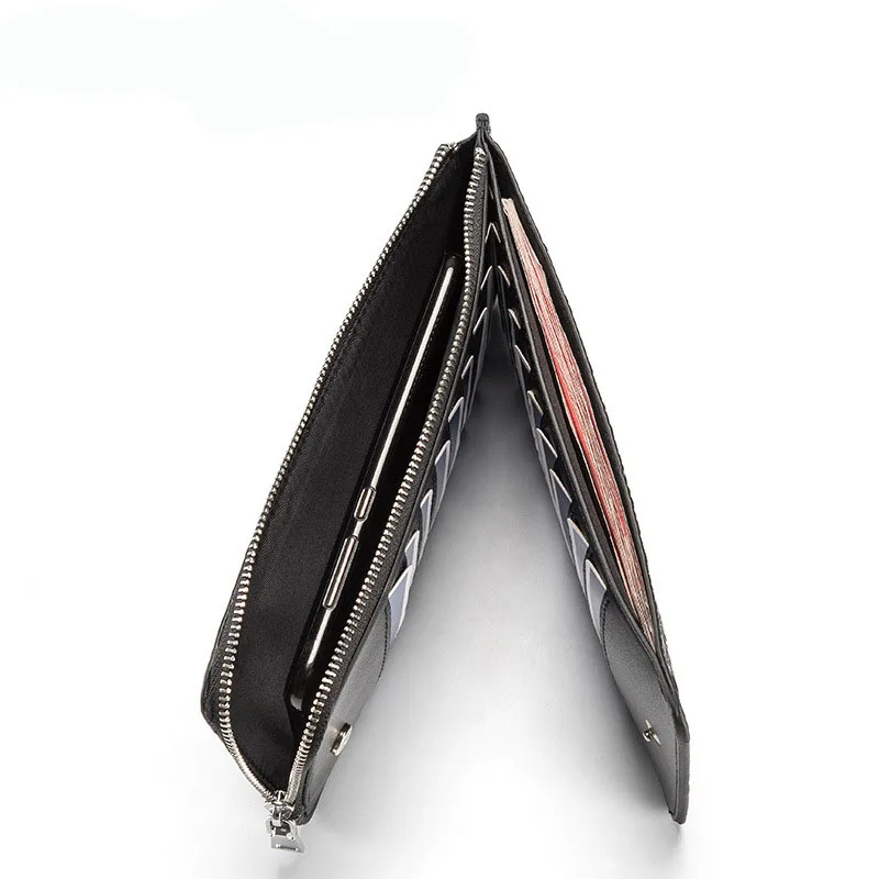 

New Men's Leather Wallet Crocodile Zipper Leather Clutch Bag Business Long Money Clip Thin