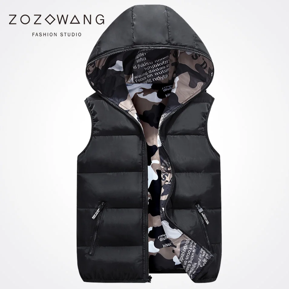 Zozowang 2017 new spring autumn hooded plus size solid casual zipper vest  men fashion wear both sides keep warm waist coat men 