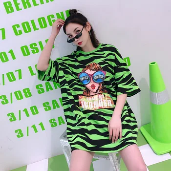 

Thailand Tide brand 2019 spring new glasses female colorful letters zebra pattern short-sleeved T female color lazy wind shirt