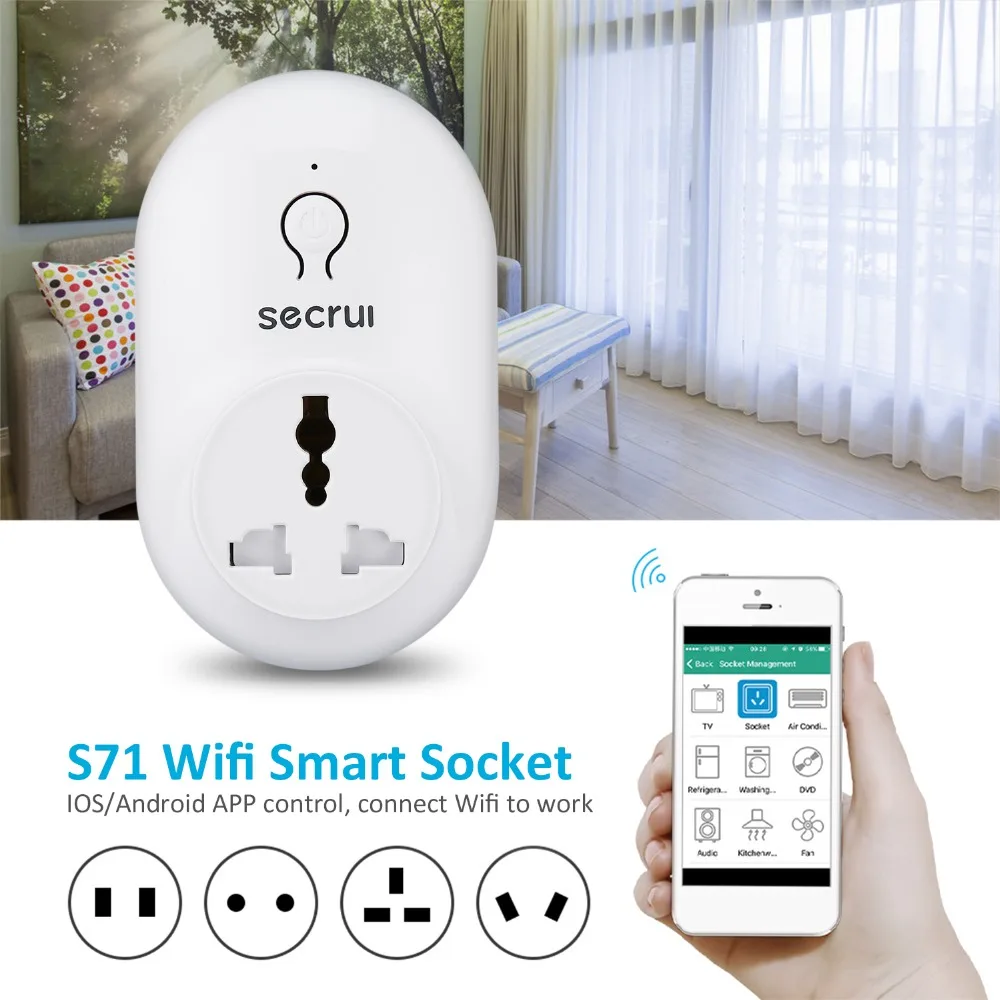 

Original Secrui S71Smart Socket Plug Wireless Remote Socket Adaptor Power on and off with phone US EU UK Plug
