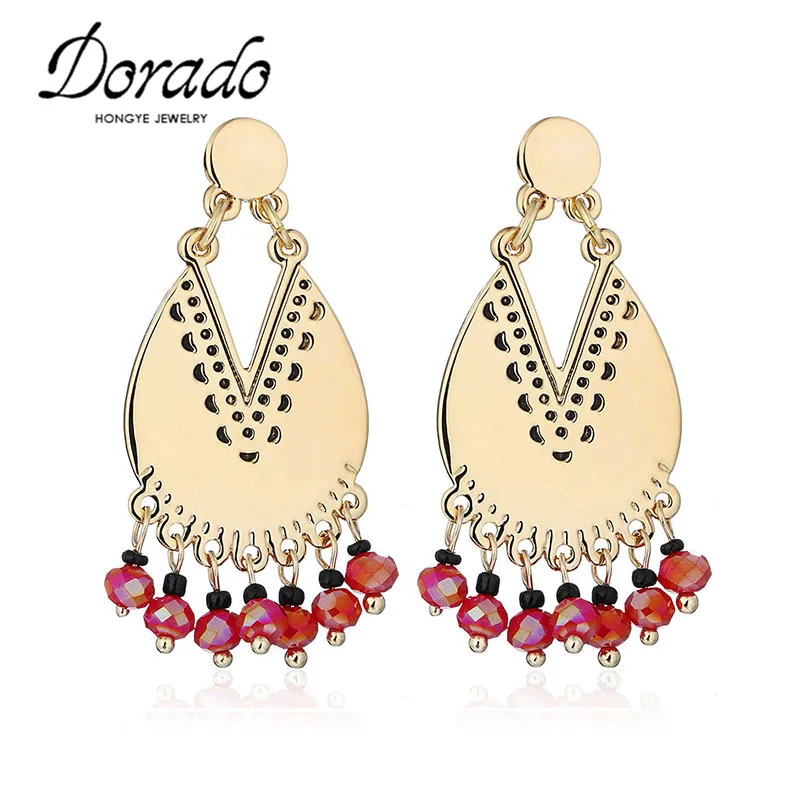 

Dorado New Arrival Bohemian Beaded Red Black Pendant Earring V-shaped Ethnic Fashion Earrings High Quality