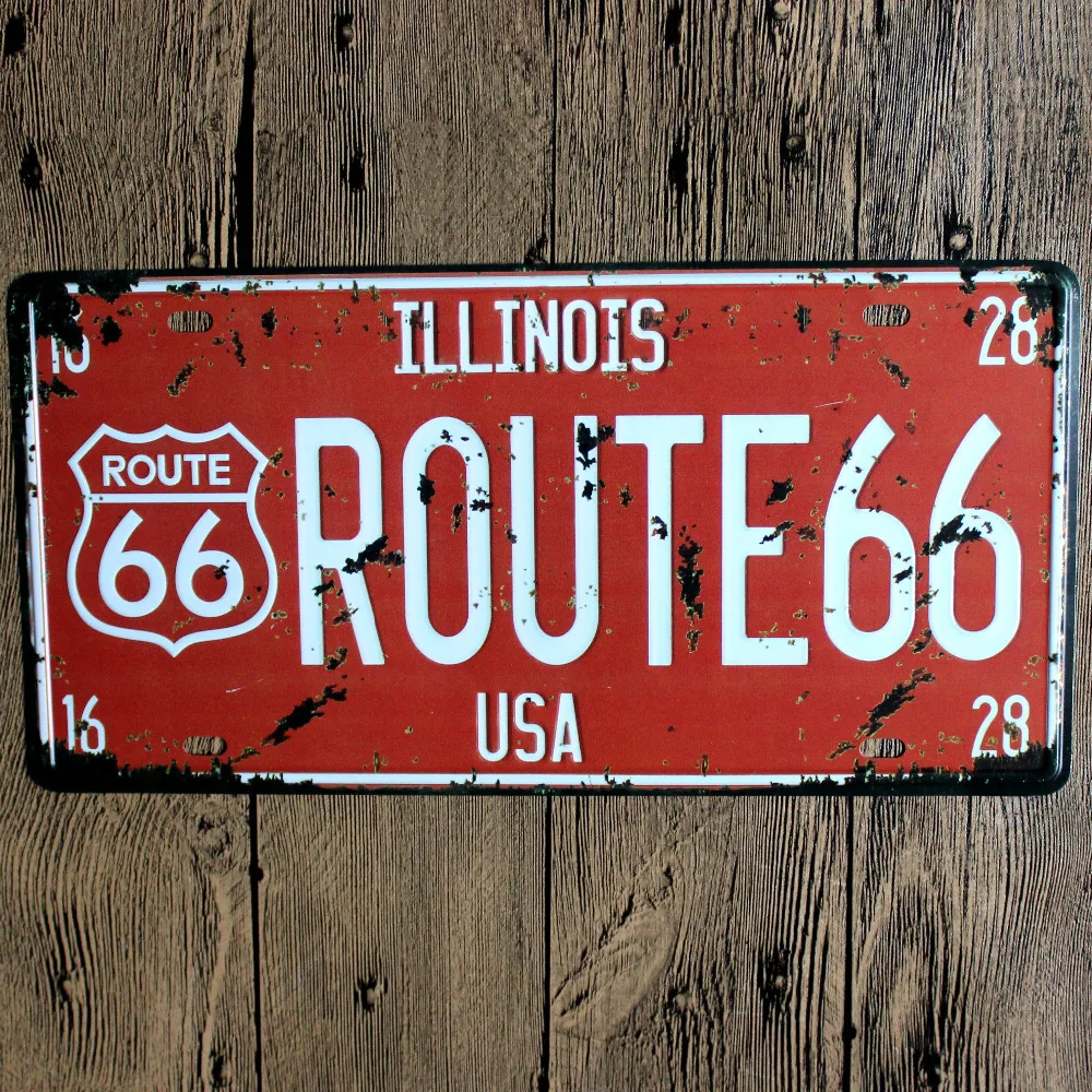 America Style Route 66 Vintage Metal Tin Signs Car Number License Car
