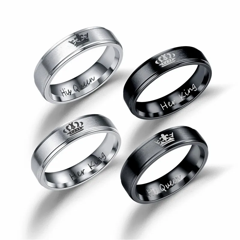 2018 Her King His Queen Crown Wedding Titanium Ring For Women Silver Black Rings For Men Engagement Ring Lover Couples Jewelry