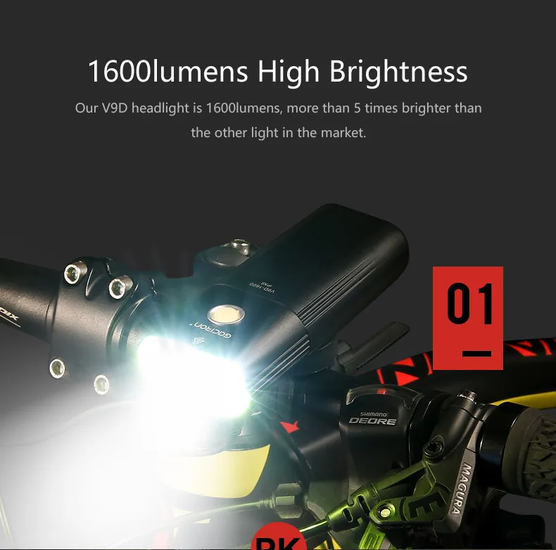 Top GACIRON Professional 1600 Lumens Bicycle Light Power Bank Waterproof USB Rechargeable Bike Light Flashlight 2