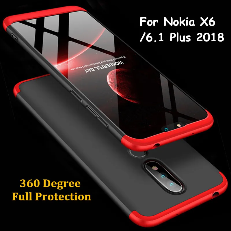 

CCDZ Luxury 360 Degree Full Body Protection Cover For Nokia X6 2018 Case Hard PC Matte Back Coque Phone Case For Nokia 6.1 Plus